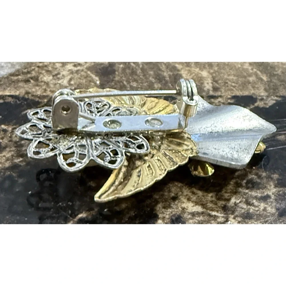 Vintage Brooch Pin Angel Gold Silver Tone with Cross Ten Thousand Angels